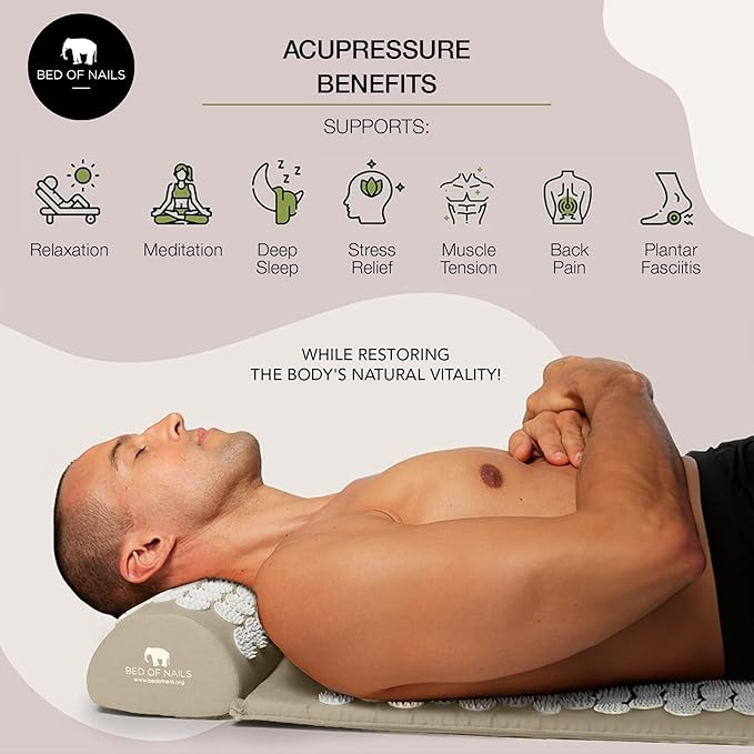 Bed of Nails Original Comfortable Premium Eco Acupressure Mat Pillow Cushion Strap for Pain Relief, Increased Energy, Relaxation, Muscle Recovery with Tote Bag (ECO Travel)