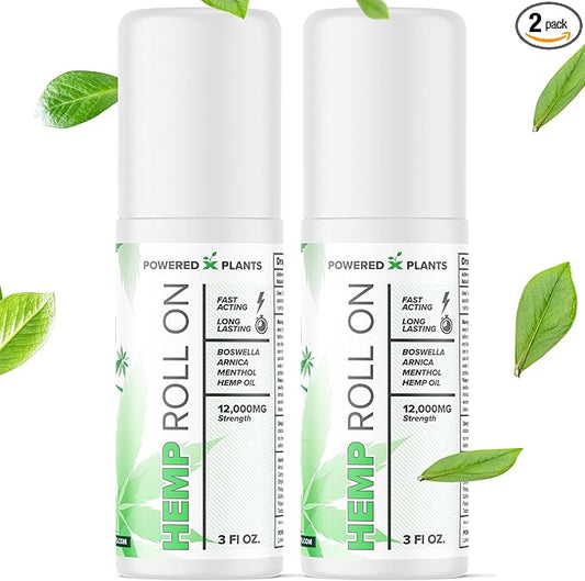 Hemp Oil Roll On - Menthol Rub with Boswellia & Arnica - 12,000mg Extra Strength Oil for Muscle Discomfort by Powered X Plants - Pack of 2, 3 fl.oz.