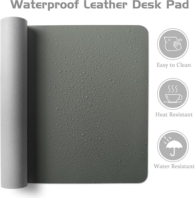 Aothia Leather Desk Pad Protector - Large Mouse Pad, Office Mat, Non-Slip PU Leather Blotter, Laptop Desk Pad, Waterproof Writing Pad for Office and Home (Jungle Green, 38" x 13.7")
