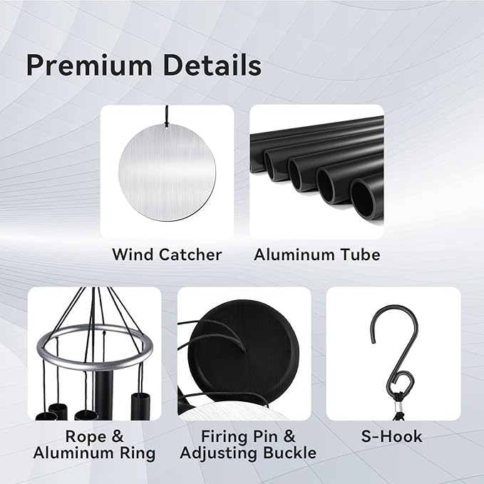 Wind Chimes for Outside, 32-inch Aluminum Deep Tone Wind Chimes, Memorial WindChimes Outdoor, Best Gifts for Mom, Grandma, Suitable for Garden, Patio, Backyard Decoration(Black)