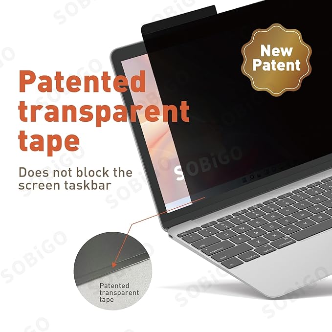 SOBiGO! Magnetic Anti-Blue Light Privacy Screen Protector for Laptop – Anti-Glare, Anti-Scratch, Privacy Filter – Nano Washable Adhesive Strip Design, Easy Installation for 14 Inch Laptop Privacy Screen-Filter for 16:9 Widescreen Display.