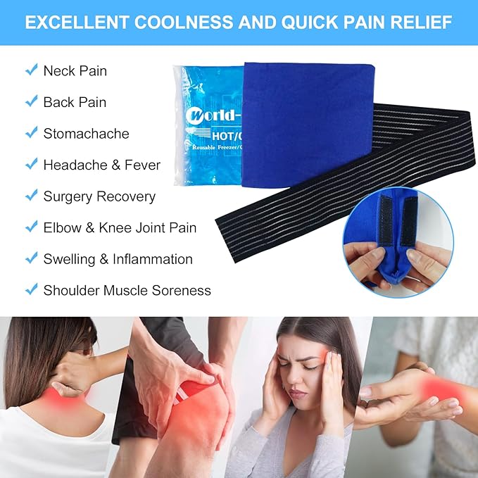 Reusable Gel Ice Packs for Injuries 2 Pack with Wrap, 6.3"x5.1", Hot Cold Soft Flexible Ice Freezer Pack, Cold Compress Therapy for Pain Relief, Surgery Recovery, Knee, Wrist, Ankle, Foot, Elbow, Shin