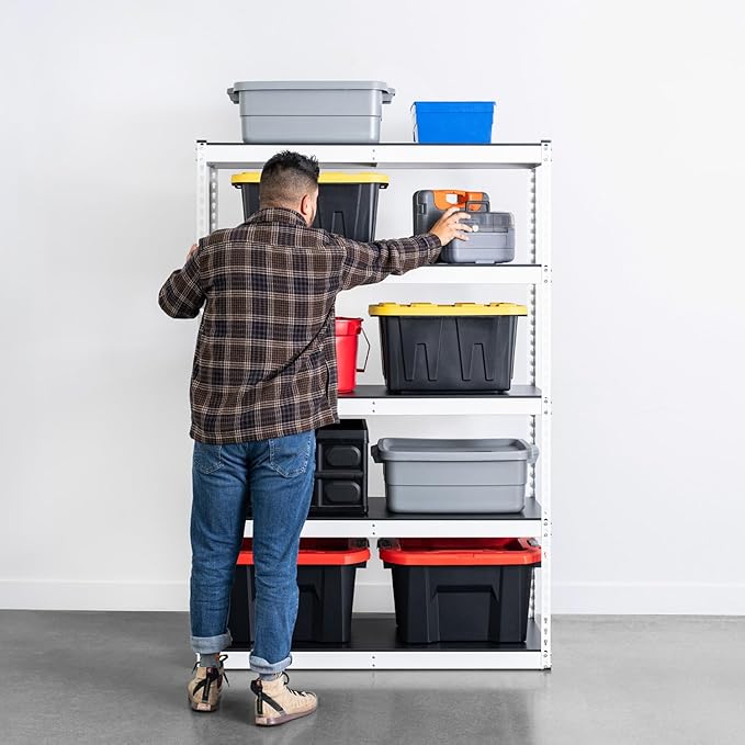 SafeRacks Modular Garage Shelving - 5 Tier Storage Shelves, Tall Metal Rack Shelves for Storage, Heavy Duty Steel Shelf Organizer for Garage, Or Kitchen Pantry (White, 18 x 48 x 72)