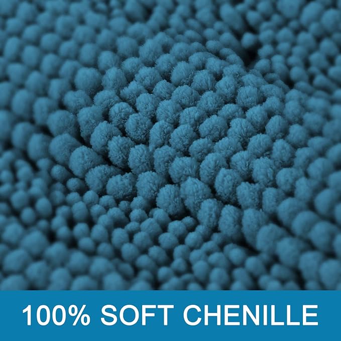 H.VERSAILTEX Bath Rugs for Bathroom Non Slip Bath Mats Extra Thick Chenille Striped Rug 20" x 32" Absorbent Non Skid Fluffy Soft Shaggy Washable Plush Mat for Indoor, Bath Room, Tub - Turquoise Blue