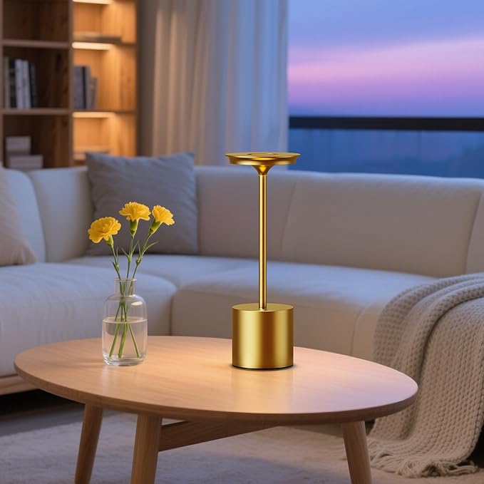 Cordless Rechargeable LED Table Lamp 6000mAH Battery Powered Waterproof Desk Lamp,Portable Touch 3 Color Stepless Dimming Light for Indoor/Outdoor/Dinning/Patio/Restaurant(Gold 2Pack)