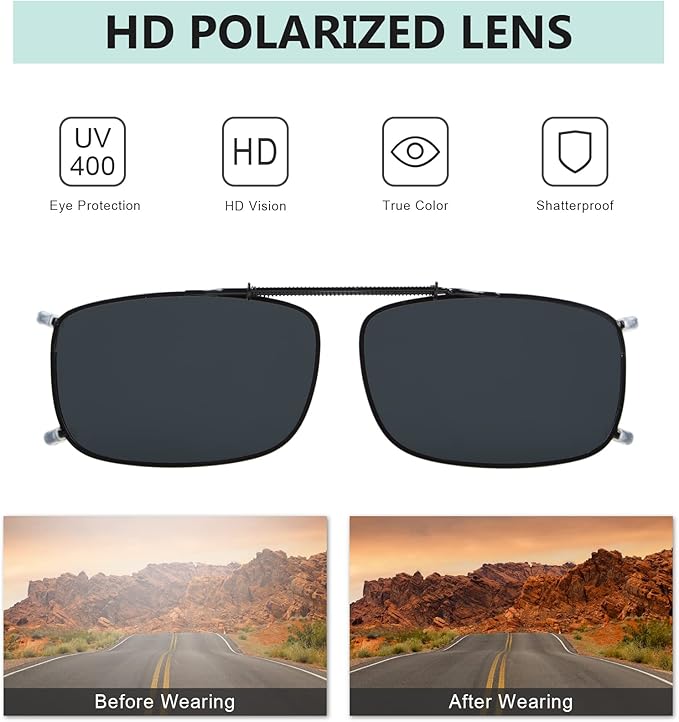 Eyekepper 3-pack Polarized Clip on Sunglasses With Spring Draw Bar Grey/Brown/Green Lens 54 * 34MM