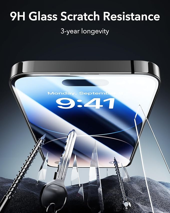 ESR 3 Pack 9H+ Glass for iPhone 14 Pro Max Screen Protector, [Military Grade Shatterproof & Longest Durable] Armorite Ultra-tough Full Coverage Tempered Glass with UltraFit Tray