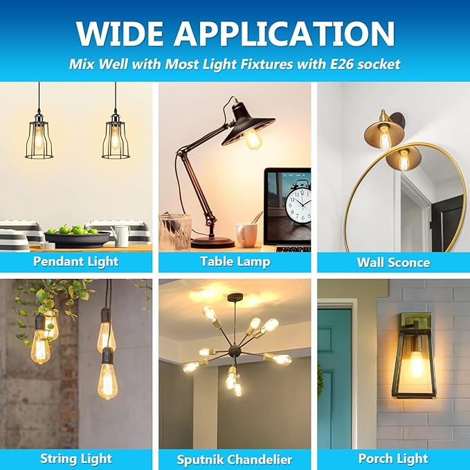 Ascher Vintage LED Edison Bulbs 6W, Equivalent 60W Incandescent, Non-Dimmable, Warm White 2700K, ST58 Antique LED Filament Bulbs with 80+ CRI, E26 Medium Base, Clear Glass, 6-Packs