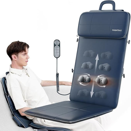 MOUNTRAX Back Massager for Chair, Full Back Massager for Pain Relief Deep Tissue, Massage Chair Pad with Soft S-Curve Design, Versatile Portable Massage Seat Cushion, Chair Massager