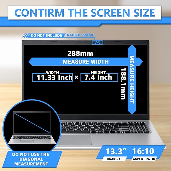 ZOEGAA Magnetic 13.3 Inch Laptop Privacy Screen Filter, for Removable & Reusable 16:10 Widescreen Display Laptop Privacy Screen 13.3 inch and Anti-Spy Anti-Blue Light Anti-Glare Protector