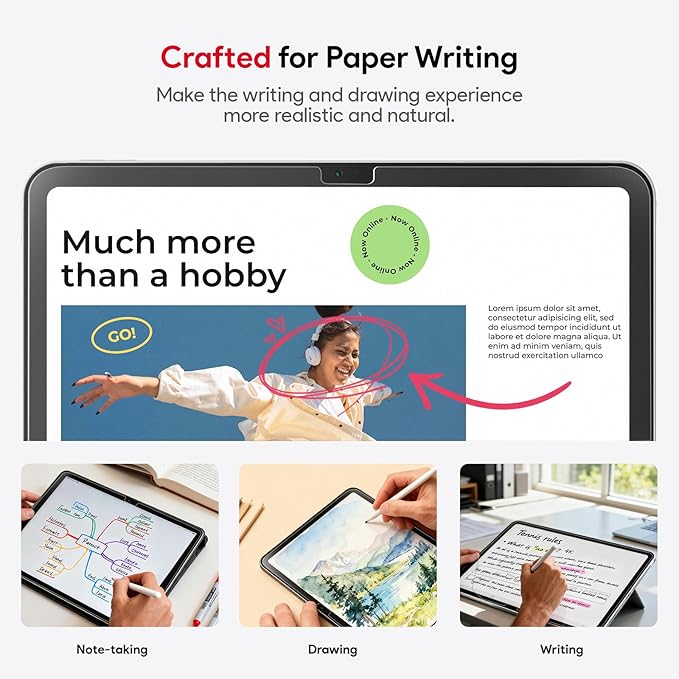 bersem Paperfeel Glass Screen Protector Compatible with iPad A16 11th/10th Generation (11/10.9 Inch, 2025/2022), Tempered Glass, Anti-Scratch, EZ Kit, Case Friendly, 1 Pack