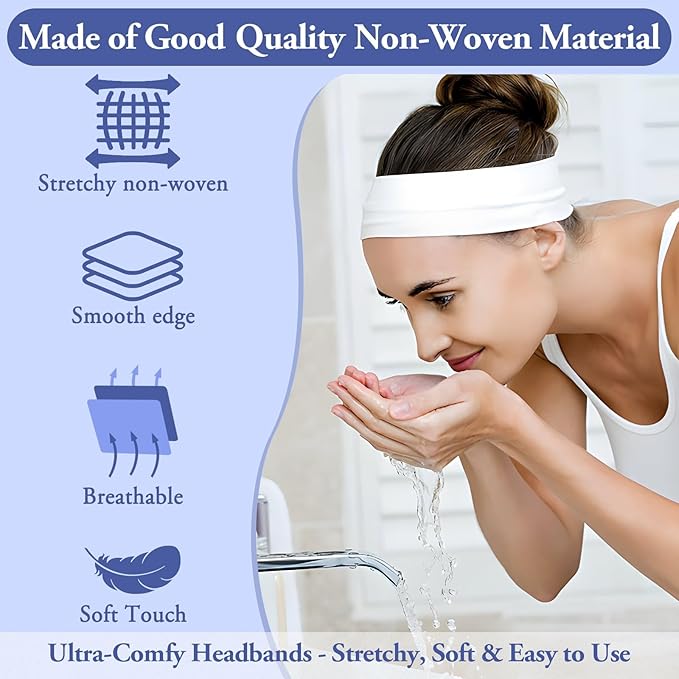 40 Pcs Disposable Spa Facial Headbands, Stretch Headband Wrap with Adjustable Magic Tape, Esthetician Spa Headband Stretch Non-Woven Facial SkinCare for Women Sport Yoga Salon Shower
