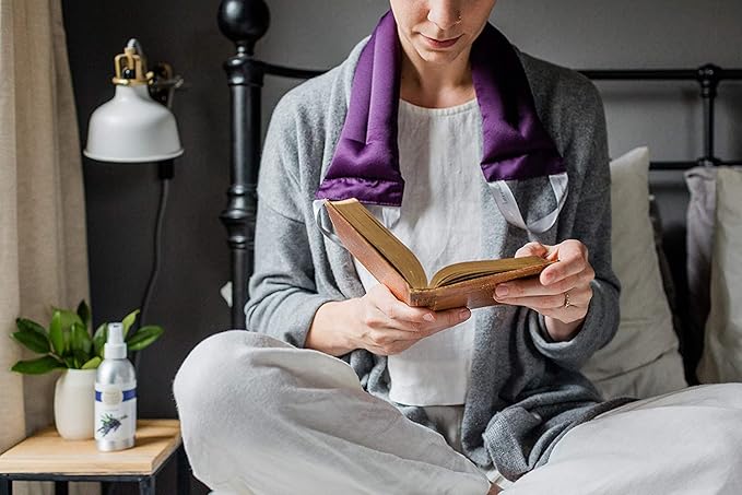 Victoria's Lavender Luxury Microwavable Aromatherapy Neck Wrap and Eye Mask Pillow, Made in The USA Lavender Gift Set with Organic Lavender Buds and Flax Seed for Hot or Cold Application - (Set of 2)