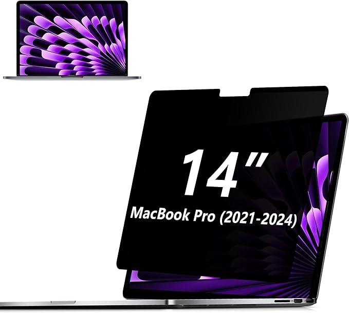 Adeway Privacy Screen for MacBook Pro 14 Inch (2021–2024,M1-M4,Pro,Max), Anti-Spy Screen, Filter Blue Light, Easy Snap-On, Matte Anti-Glare, Blocks Blue & UV Light, Slim & Travel-Friendly Design