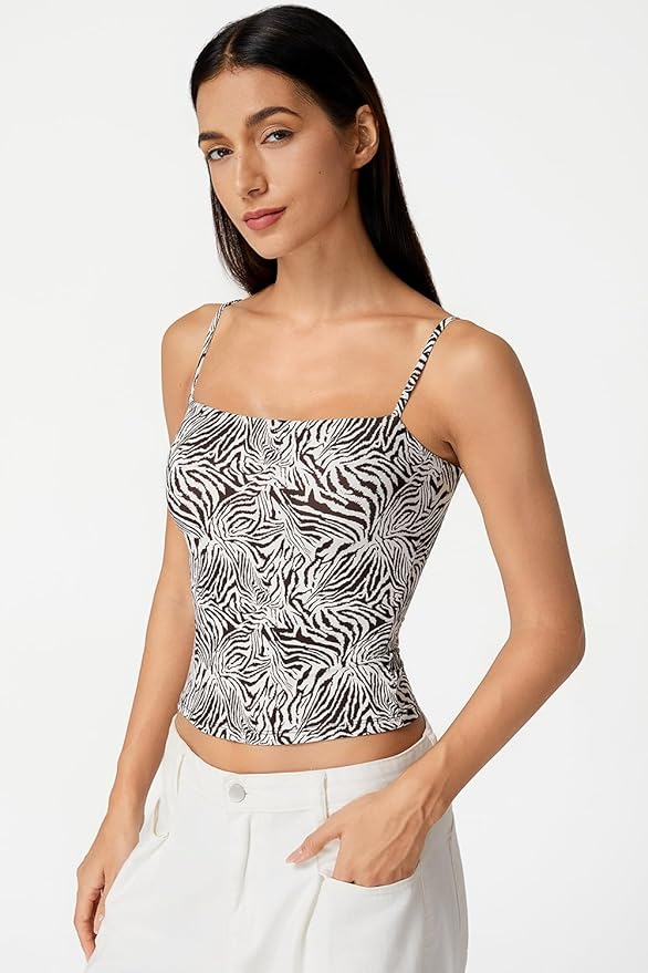 QINSEN Women's Double Lined Basic Tank Top Adjustable Spaghetti Straps Sleeveless Camisole Shirts