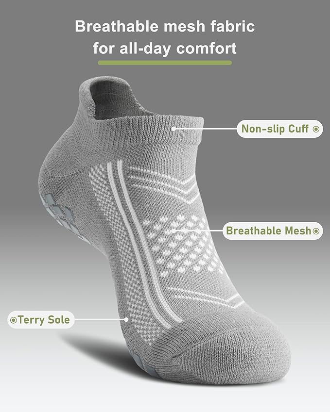 Pilates Grip Socks - Cushioned Slipper Non-Slip Grippy for Women Men Yoga - Barre Workout Hospital Sticky Socks