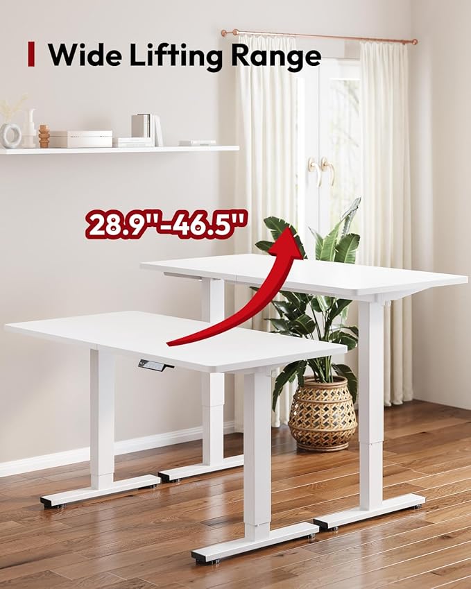 SANODESK Standing Desk Height Adjustable Electric Stand up Desk 63x24 Inches Sit Stand Home Office with Splice Board, White Frame/White Top