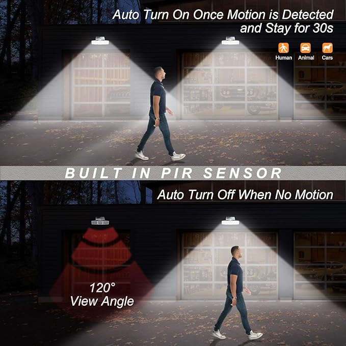 INCX Solar Lights Outdoor with Motion Sensor, 3 Heads Security Lights Solar Powered, 156 LED Flood Light Motion Detected Spotlight for Garage Yard Entryways Patio, IP65 Waterproof, White, 4 Pack