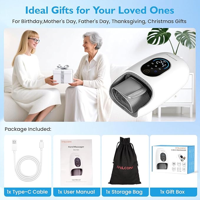 Hand Massager with Heat and Compression, 6 Modes 6 Intensities Hand Massage with Kneading Roller, Hand Massager for Arthritis and Carpal Tunnel, Birthday Gifts for Women/Men