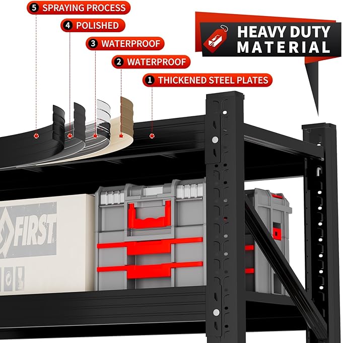 Kobito 3800LBS Garage Storage Shelves, 47" W Garage Shelving Heavy Duty Adjustable Shelving Unit, 4 Tier Metal Utitly Shelves Industrial Shelving for Warehouses,Basement,Black