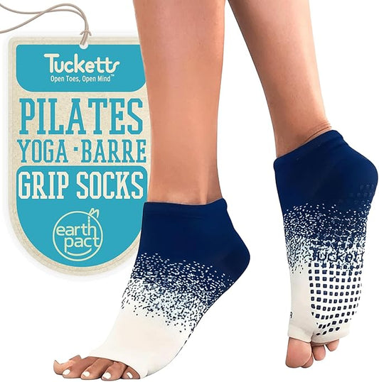 Tucketts Anklet Toeless Pilates Socks with Grips for Women, Non-Slip Ankle Toeless Yoga Socks with Grips for Barre, Size 5-13