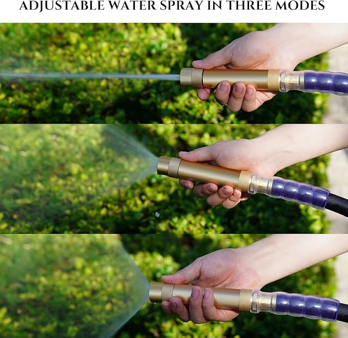 Heavy Duty Brass Hose Nozzle, High Pressure Adjustable Twist Hose Nozzle with 2 Rubber Washers, Fits Standard Hoses, Water Hose Nozzles for Patio, Lawn, Car Wash