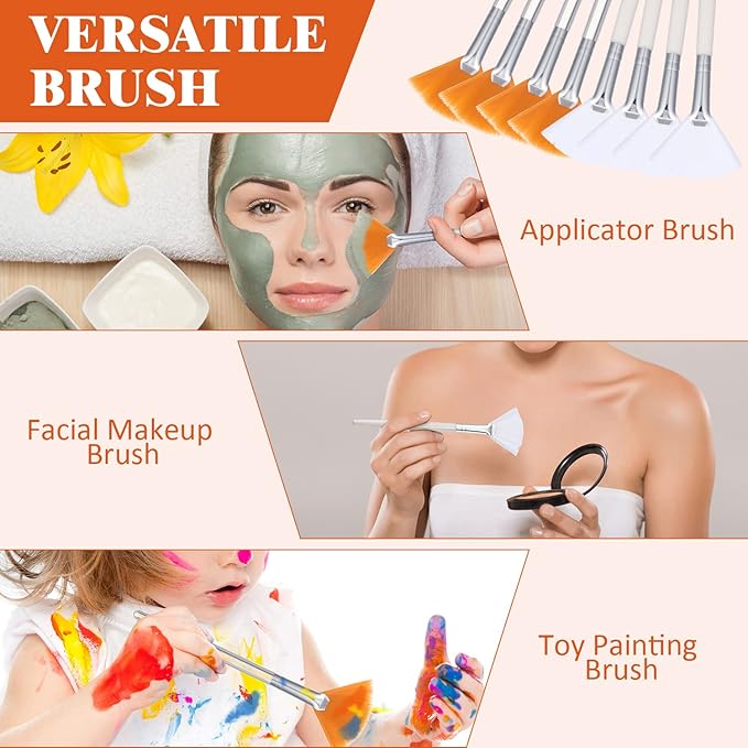 9 Pieces Facial Fan Mask Brushes, Soft Facial Applicator Brushes Tools for Peel Glycolic Makeup for Mud Cream(White, Yellow)