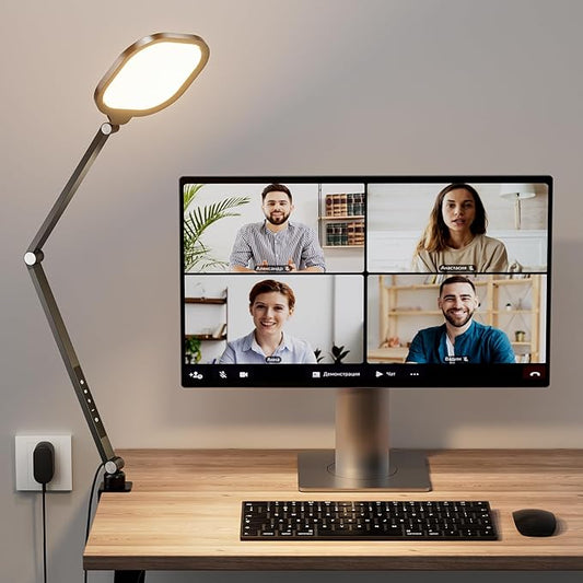 Video Conference Lighting for Computer, Dimmable Light for Video Recording, Meeting, Laptop & Webcam, 15W Ring Light for Desk with C- Clamp, Swing Arm, Remote, Memory & Timer CRI >95