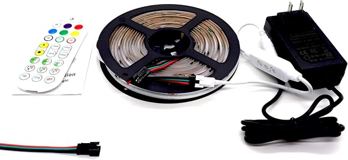 RGB cob led Strip with Music Mode/APP Control,Addressable COB RGB IC led Strip with 24V Adapter for Bedroom, DIY Lighting Projects (16.4FT(5M X 1))