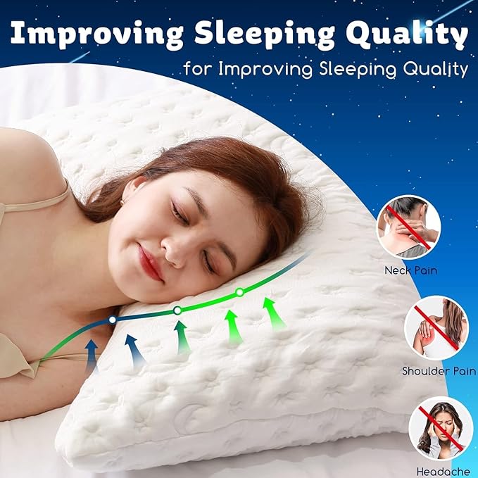 Cooling Side Sleeper Pillow for Neck and Shoulder Pain, Luxury Shredded Memory Foam Curved Bed Pillows for Sleeping Set of 1- Adjustable Standard Size- Washable Cover Crescent White