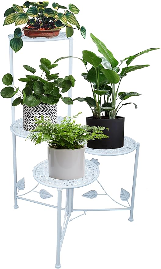 Plant Stand Indoor Outdoor, 3/4 Tier 30" Tall Metal Flower Pot Holder Shelves for Multiple Plants, Multi Tiered Planter Rack Display Shelf for Patio Garden Living Room Corner(White)