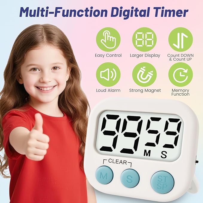 12 Pcs Digital Timer for Kids, Magnetic Countdown Kitchen Timer, Upgrade Loud Alarm Timers for Cooking, Kitchen, Exercise, Work, Study, Classroom, Outdoor Activities, Battery not Including