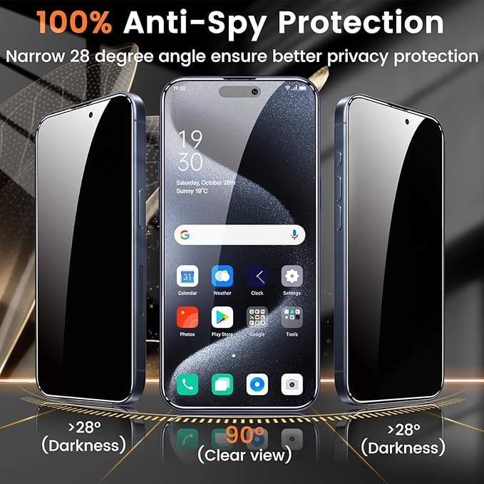 4+4 Pack Privacy Screen Protector for iPhone 15 Pro 6.1-Inch with 4 Pack Camera Lens Protector, Anti Spy Tempered Glass Film 9H Hardness Case Friendly