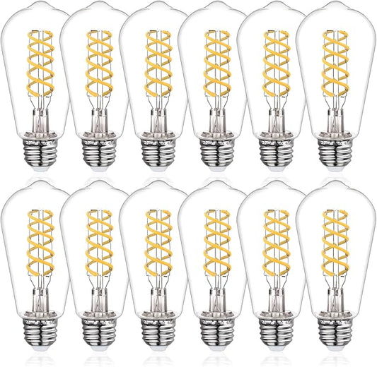 12 PCS ST58 (ST19) LED Edison Bulbs, Dimmable Vintage Antique LED Filament Light Bulbs, 6W Equivalent 60 Watt, Daylight 5000K, 600 Lumens, E26 Base, Clear Plastic