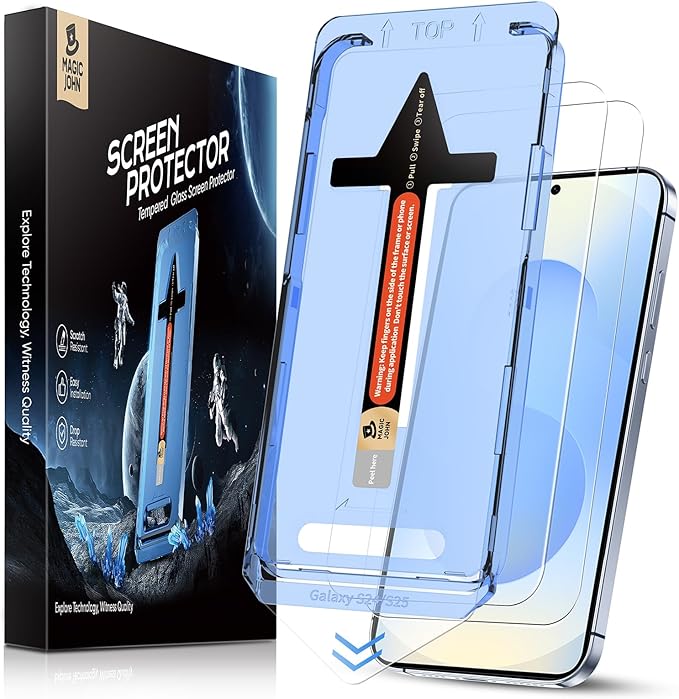 MAGIC JOHN 2 Pack for Samsung Galaxy S25 6.2 inch HD Tempered Glass Screen Protector, HD Clarity, Bubble Free, Easy Installation with Auto Dust-Elimination
