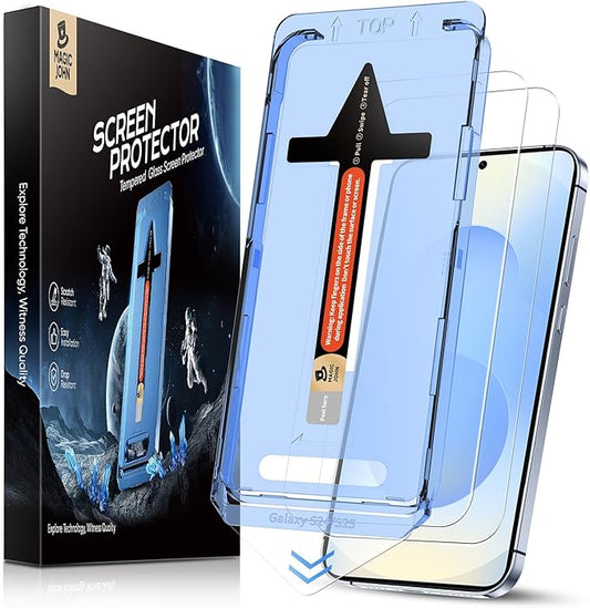 MAGIC JOHN 2 Pack for Samsung Galaxy S25 6.2 inch HD Tempered Glass Screen Protector, HD Clarity, Bubble Free, Easy Installation with Auto Dust-Elimination