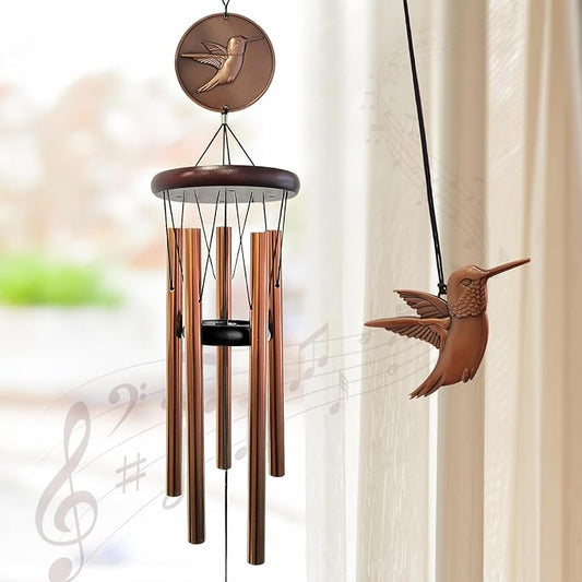 Hummingbird Wind Chimes for Outside,32 "Memorial Outdoor Wind Chime Create a Zen Atmospherer,Hummingbird Gift for Women Mother Father Christmas,Home Garden Patio Yard Decor(Copper)