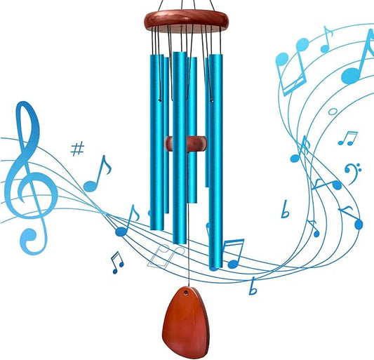 28" Wind Chimes for Outside. Deep Tone Lovely Wind Chimes with 6 Aluminum Tubes Courtyard Decoration. Windchimes Outdoor Create an Enjoyable Atmosphere & Give Mom a Gift（Blue）