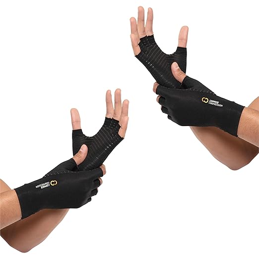 Copper Compression Arthritis Gloves | Fingerless Arthritis Carpal Tunnel Pain Relief Gloves For Men & Women | Hand Support Wrist Brace For Rheumatoid, Tendonitis, Swelling, Crocheting 2 Pairs Black S