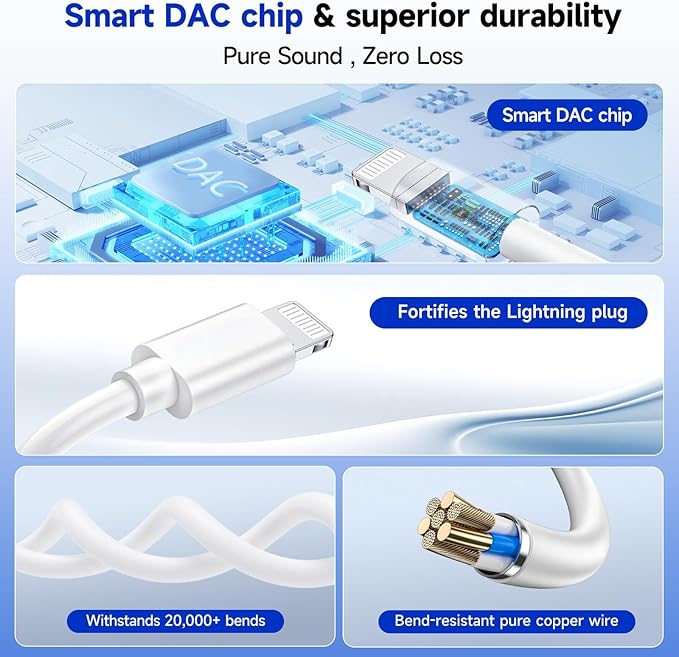 [Apple MFi Certified] 2-in-1 Charging & Audio Adapter for iPhone, Lightning to 3.5mm Headphone Jack Dongle Splitter, Supports Hi-Res Lossless Sound, Compatible with iPhone 14/13/12/11/XS/XR/8/7 1Pack