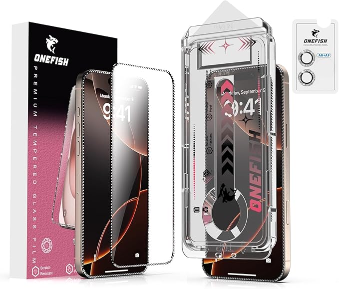 OneFish Women Fashion Screen Protector for Iphone 13 with Camera Lens Protector,Diamond Bling Full Edge Coverage, HD Clarity Tempered Glass Film with Installation Frame, 9H Glass Scratch Resistant