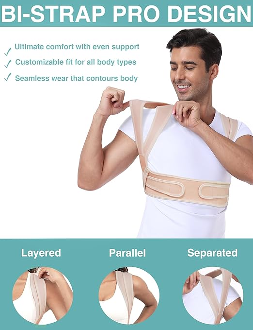 Posture Corrector for Women Men,BI-Straps Back Straightener - Bamboo Fiber Back Brace Posture Corrector - Instant Upper Back Pain Relief (Beige, L/XL)