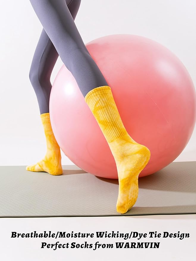 Non-Slip Pilates Yoga Socks with Grips for Women - Stylish Crew Socks for Barre, Ballet, and Workout (Size 5-9)