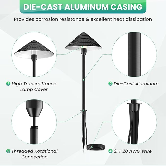 ZZXX Low Voltage Pathway Lights 5W LED Landscape Lights Low Voltage 2700K 12-24V Landscape Lighting Cast-Aluminum Waterproof Landscape Path Lights for Yard Garden Pathway Walkway,8 Pack