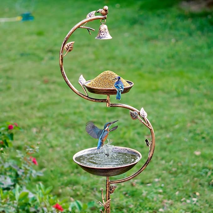 44" H Cast Iron Bird Baths for Outdoors with Metal Bird Feeder,Vintage Metal Bird Bath Bowl Garden Lawn Yard Decorations