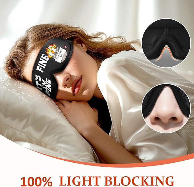 Funny 3D Zero Pressure Sleep Eye Mask for Men Women Side Sleeper, Adjustable Blackout Soft Breathable Eye Masks for Travel Nap Night Sleep, Humorous Gift Stocking Stuffers (I'm Fine)