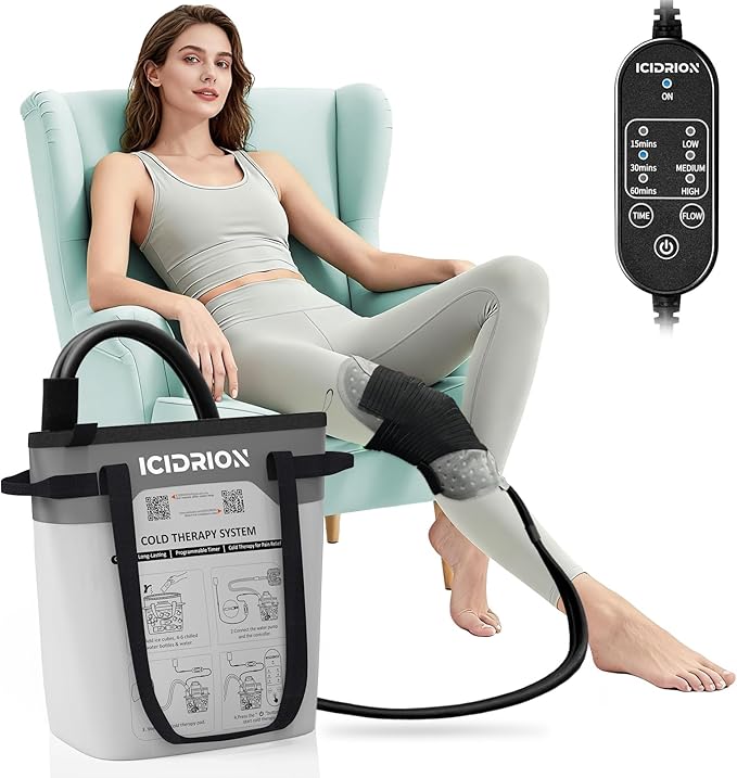 Cold Therapy Machine, Programmable Ice Machine for Knee After Surgery, Portable Knee Replacement Recovery System, Cryotherapy Pain Relief w/Compression Pad for Shoulder, Hip and Ankle