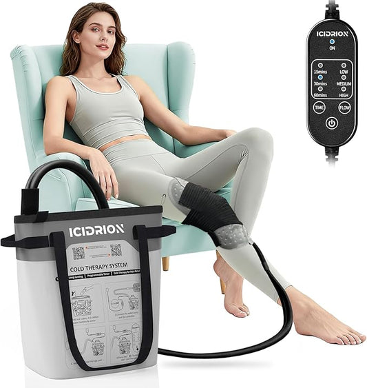 Cold Therapy Machine, Programmable Ice Machine for Knee After Surgery, Portable Knee Replacement Recovery System, Cryotherapy Pain Relief w/Compression Pad for Shoulder, Hip and Ankle