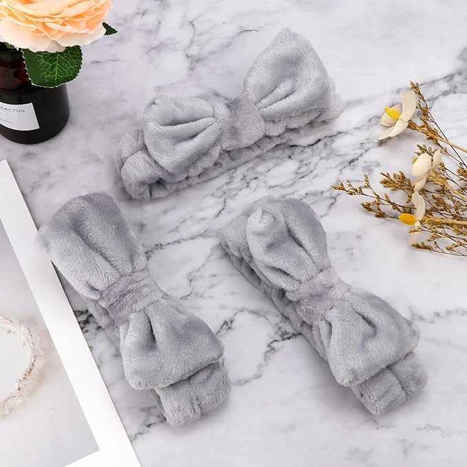 Ondder Spa Headband for Washing Face 8 Pack Gray Skincare Headbands for Women Girls Terry Cloth Cute Bow Head Bands