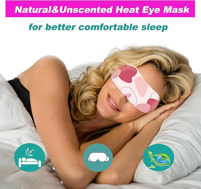 50 Packs Steam Eye Mask for Dry Eyes, Self Heated Sleep Eye Mask Disposable Warm Compress for Eyes, Relieves Dry Eye Eye Strain, Dark Circles, Puffiness,Microgroove (Rose)